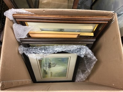 Lot 305 - Assorted pictures and prints to include marine scenes and an etching of Herons signed A.C. Pilkinton
