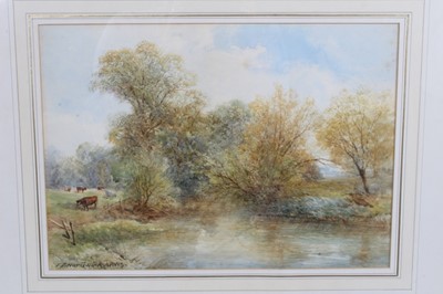Lot 115 - John Jessop Hardwick (1832-1917) watercolour - grazing cattle before a river, signed, in glazed gilt frame
