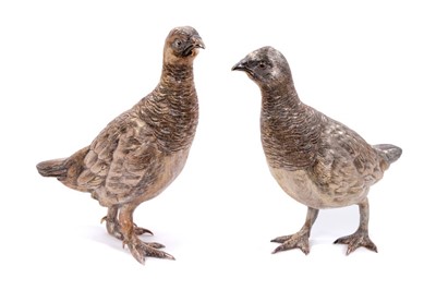 Lot 851 - Pair good quality silver models of Grouse, naturalistically modelled, by C. J. Vander Ltd. London (London 2001).  Approximately 74ozs gross, 20cm