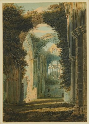 Lot 988 - John Varley (1778 - 1842), watercolour - Tintern Abbey, signed, in glazed gilt frame 
 Provenance: Fry Gallery