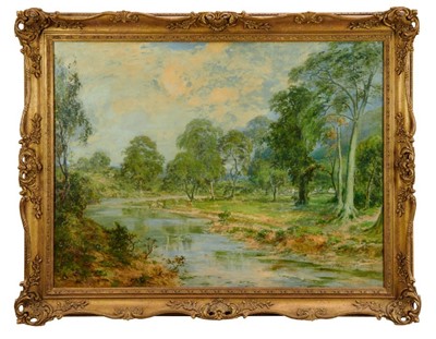 Lot 965 - Henry Morley Park (1850 - 1895), oil on canvas - extensive river landscape, signed, in gilt frame