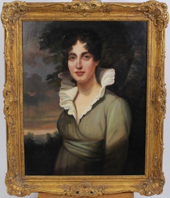 Lot 960 - Andre De Moller, oil on canvas - portrait of a lady in landscape, in gilt frame