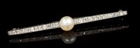 Lot 678 - Edwardian pearl and diamond bar brooch with a...