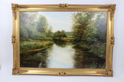 Lot 360 - Peter Snell (b.1935), oil on canvas - river landscape, signed, in gilt frame