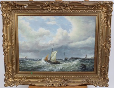 Lot 957 - Andre De Moller, oil on panel - shipping off the coast, in gilt frame