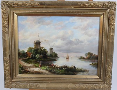 Lot 71 - Van Peeters, 20th century oil on panel - Dutch canal view, signed, in gilt frame