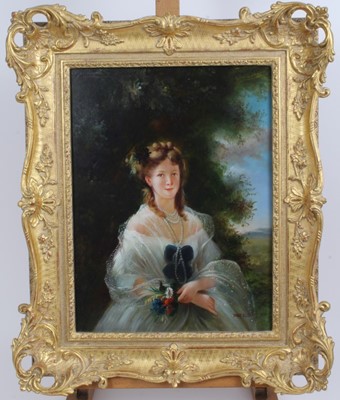 Lot 973 - Daniel Klein, oil on panel in the Victorian style - portrait of a young lady in white dress, signed, in gilt frame