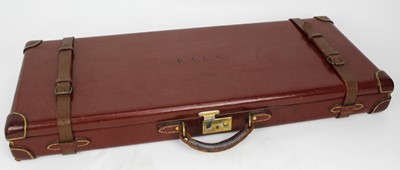 Lot 821 - Fine quality Purdy & Sons leather covered double gun case, fitted for 29 inch barrels, felt lined, with various accessories to include cleaning rods, oil bottle etc, P.A.L.S. initials to lid, 79cm...