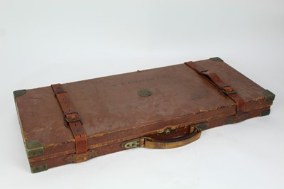 Lot 822 - Fine quality early 20th century Purdy & Sons oak and leather covered double gun case with brass mounts, fitted for 29 inch barrels, felt lined, with various accessories to include cleaning rod, oil...