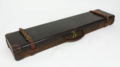 Lot 824 - Early 20th century Henry Atkin Ltd. (from Pardy’s) leather and canvas gun case, fitted for 28 inch barrels, with various Purdy accessories to include cleaning rod, oil bottle etc, P.A.L.S. initials...