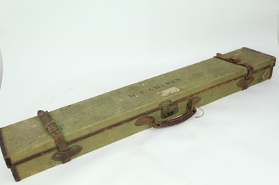 Lot 829 - Early 20th century Henry Atkin Ltd. (from Pardy’s) leather and canvas rifle case, named to lid H. F. Chamen, 110cm x 19cm