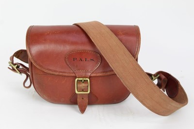 Lot 836 - Good quality leather cartridge bag with canvas strap, P.A.L.S. initials, together with a box of 25 Asprey 12 bore paper cartridges