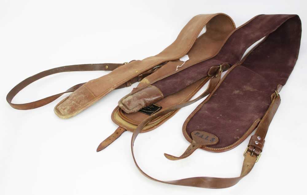 Lot 837 - Purdy & Sons leather and canvas gun sling, together with another similar unnamed, both initialled P.A.L.S.