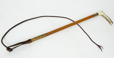 Lot 849 - Early 20th century silver mounted Swaine & Adeney hunting whip with stag horn handle and bamboo shaft (London 1912)