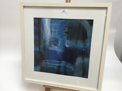 Lot 128 - Contemporary mixed media - abstract in blue, 36cm , together with a trio of signed limited edition etchings - figures, 19cm x 14cm each, in glazed frame (2)