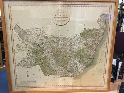Lot 152 - Early 19th century hand coloured engraved map of Suffolk by John Cary, 1807, in glazed frame, 51cm x 58cm