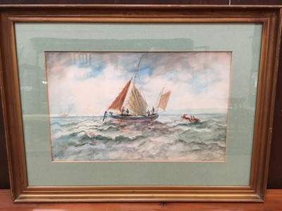Lot 153 - Thomas Westcott (1863-1934), pair of 1920s watercolours - fishing boats off the Essex coast, signed ad dated 1921, in glazed gilt frames, 28cm x 45cm