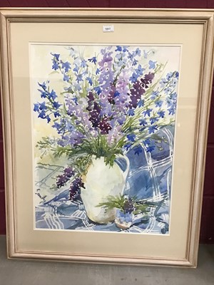 Lot 1017 - Sandy  Larkman  (b.1944) watercolour - Delphiniums, signed, in glazed frame, 72cm x 53cm