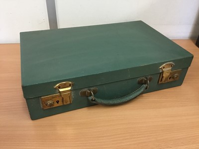Lot 31 - Mid 20th century green leather writing case with fitted interior, 36cm x 23cm