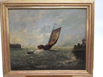 Lot 157 - Early 20th century English School oil on board - shipping off the coast, installed and indistinctly dated, in gilt frame, 33cm x 41cm