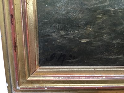 Lot 157 - Early 20th century English School oil on board - shipping off the coast, installed and indistinctly dated, in gilt frame, 33cm x 41cm