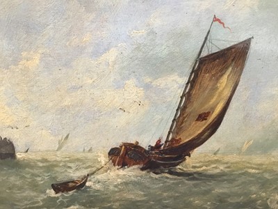 Lot 61 - Early 20th century English School oil on board - shipping off the coast, installed and indistinctly dated, in gilt frame, 33cm x 41cm