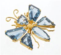 Lot 687 - Gem set butterfly brooch with mixed cut blue...