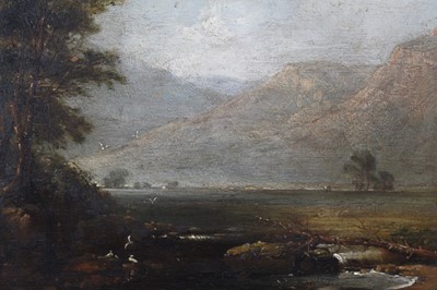 Lot 1127 - Antique oil on oak panel - landscape with mountains beyond