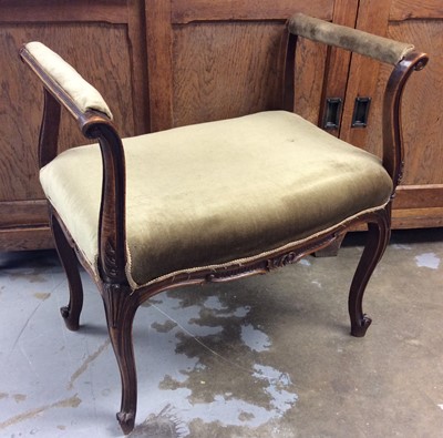 Lot 1370 - 19th century French carved walnut window seat/stool with padded arms on cabriole legs