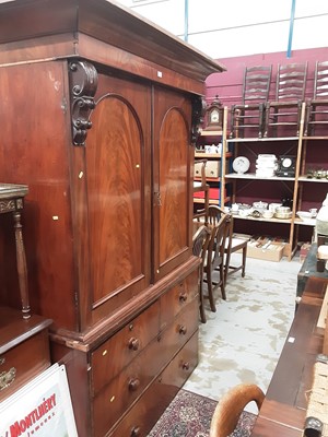 Lot 957 - Victorian mahogany linen press enclosed by two doors with drawers below