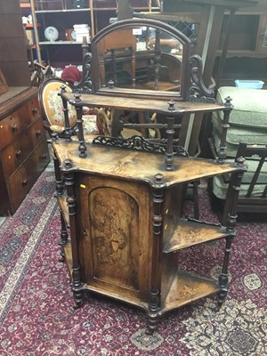 Lot 946 - Victorian inlaid figured walnut veneered what-not/credenza