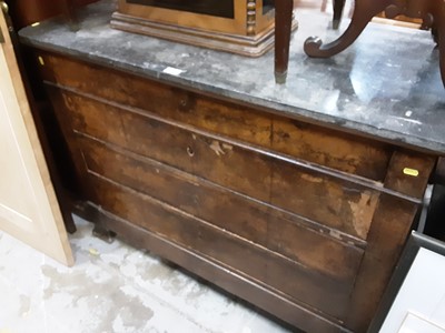 Lot 1000 - 19th century French walnut veneered chest of four long graduated drawers with black fossil marble top