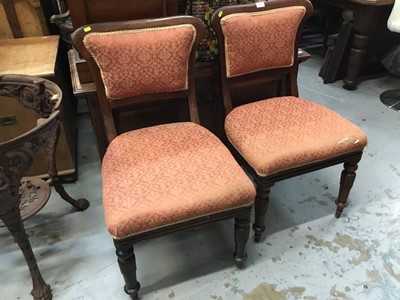 Lot 1028 - Pair of late Regency mahogany side chairs with paddded backs and seat, stamped Williams & Gibton, together with an Edwardian piano stool