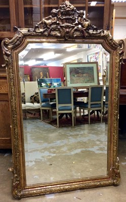 Lot 1266 - 19th century French overmantel mirror in gesso and giltwood frame cresting