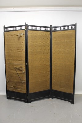 Lot 1256 - Victorian Aethestic movement three-fold dressing screen with original embroidered panels