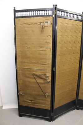 Lot 1256 - Victorian Aethestic movement three-fold dressing screen with original embroidered panels