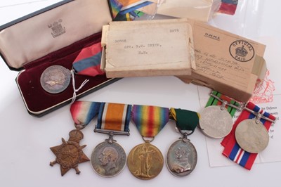 Lot 250 - First World War and later medal group comprising 1914 - 15 Star, War and Victory, and George V Territorial Efficiency medals named to 30856 SPR: G.C. Smith. R.E. (mounted on bar)