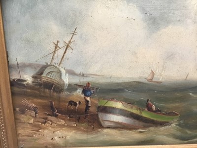 Lot 56 - 19th century oil on board, Coastal scene
