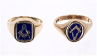 Lot 700 - Two gentlemen's Masonic 9ct gold signet rings...