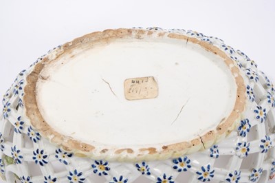 Lot 43 - Derby pierced oval basket, painted in 'Moth Painter' style