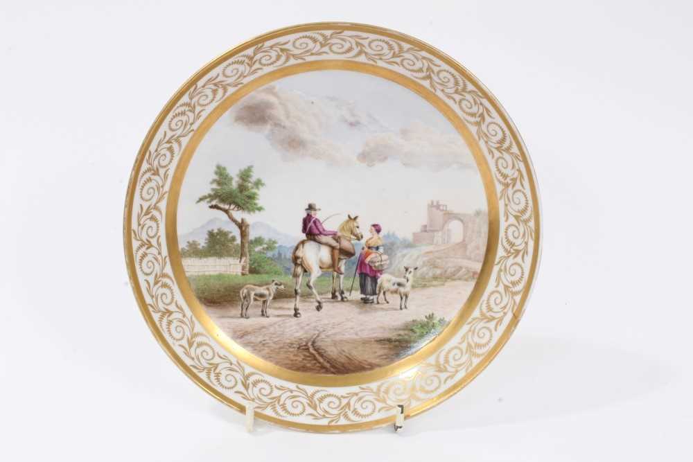 Lot 44 - English porcelain saucer dish painted with drovers