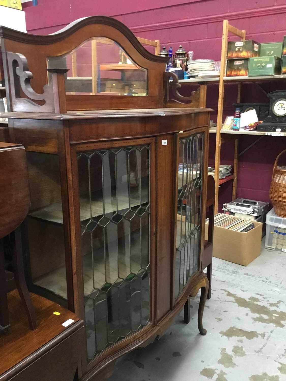 Lot 1000 - Edwardian Art Nouveau influence China display cabinet with leaded glazed doors on cabriole legs 107cm wide, 180cm high