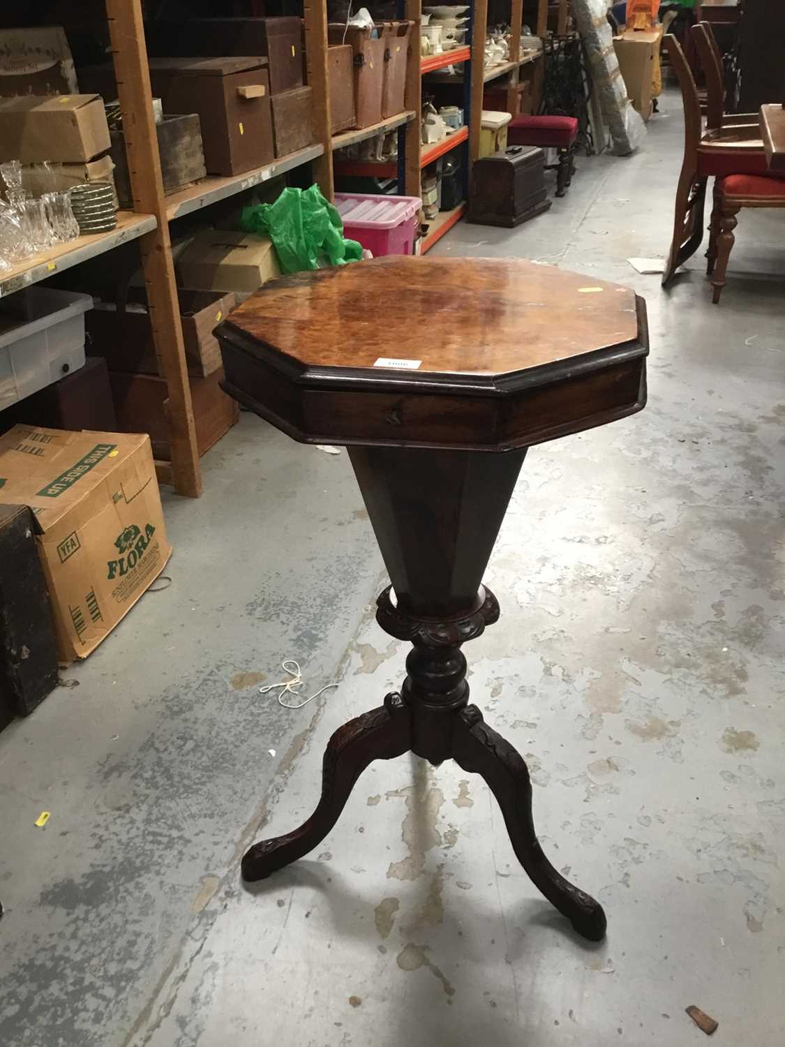 Lot 1109 - Victorian walnut trumpet-shaped needlework table on tripod base