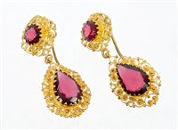 Lot 707 - Pair 19th century-style garnet earrings, each...