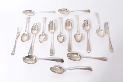 Lot 284 - Group of Georgian later Old English and Hanoverian pattern silver flatware, (various dates and makers), all at approximately 32.5oz