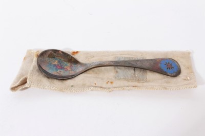 Lot 297 - Contemporary Danish silver and enamel 'year spoon' by Georg Jensen, marked 1972 in orginal branded pouch, 15cm in length