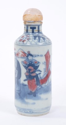 Lot 670 - Chinese blue and red porcelain snuff bottle, Yongzheng six character mark