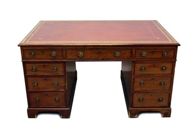 Lot 1218 - Georgian-style mahogany twin pedestal partners writing desk with leather lined top & nine drawers