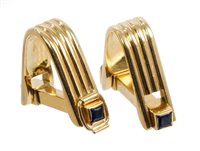 Lot 714 - Pair yellow metal cufflinks with reeded link...