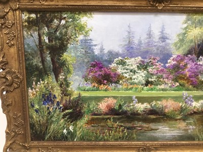 Lot 167 - Eve Walbourn oil on canvas - summer garden, signed in gilt frame